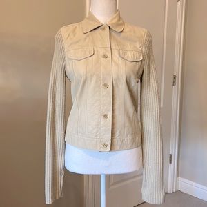 Leather and wool hip length jacket